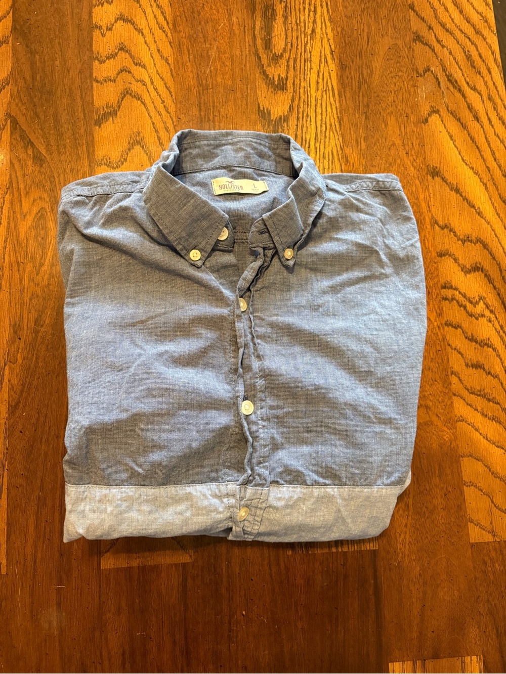 Hollister Men's Chambray Button-Down Shirt in Light Blue